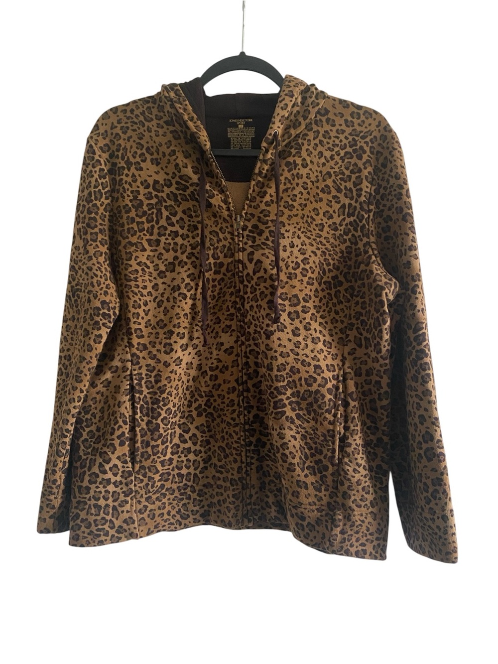 Jones New York Sport Leopard Print Full Zip Hoodie Jacket Large